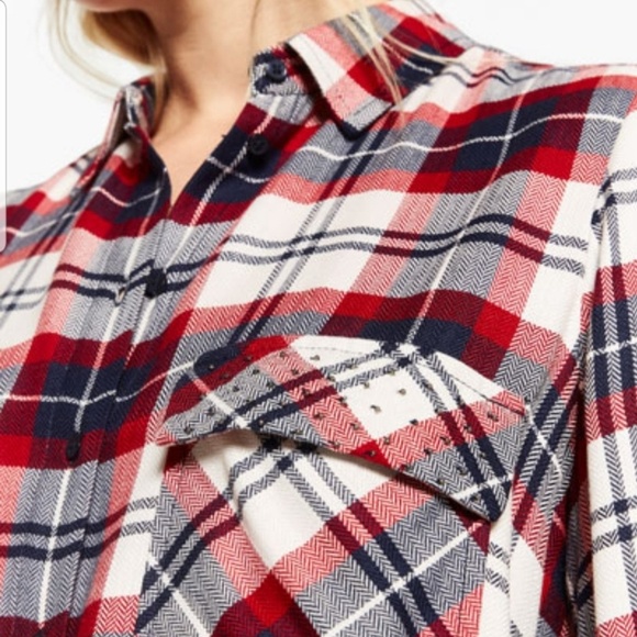 Zara plaid embellished buttondown shirt size small - Picture 3 of 6